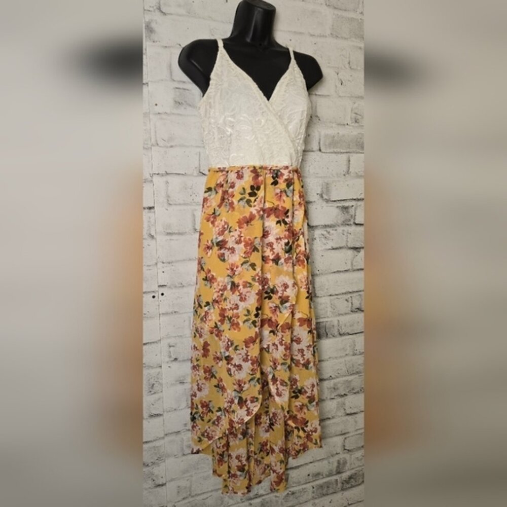 Suzy Shier White Lace & Orange Floral High Low Maxi Dress XL - Picture 4 of 15